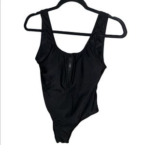 Small One Piece Open Back with Front Zipper Black Swimsuit